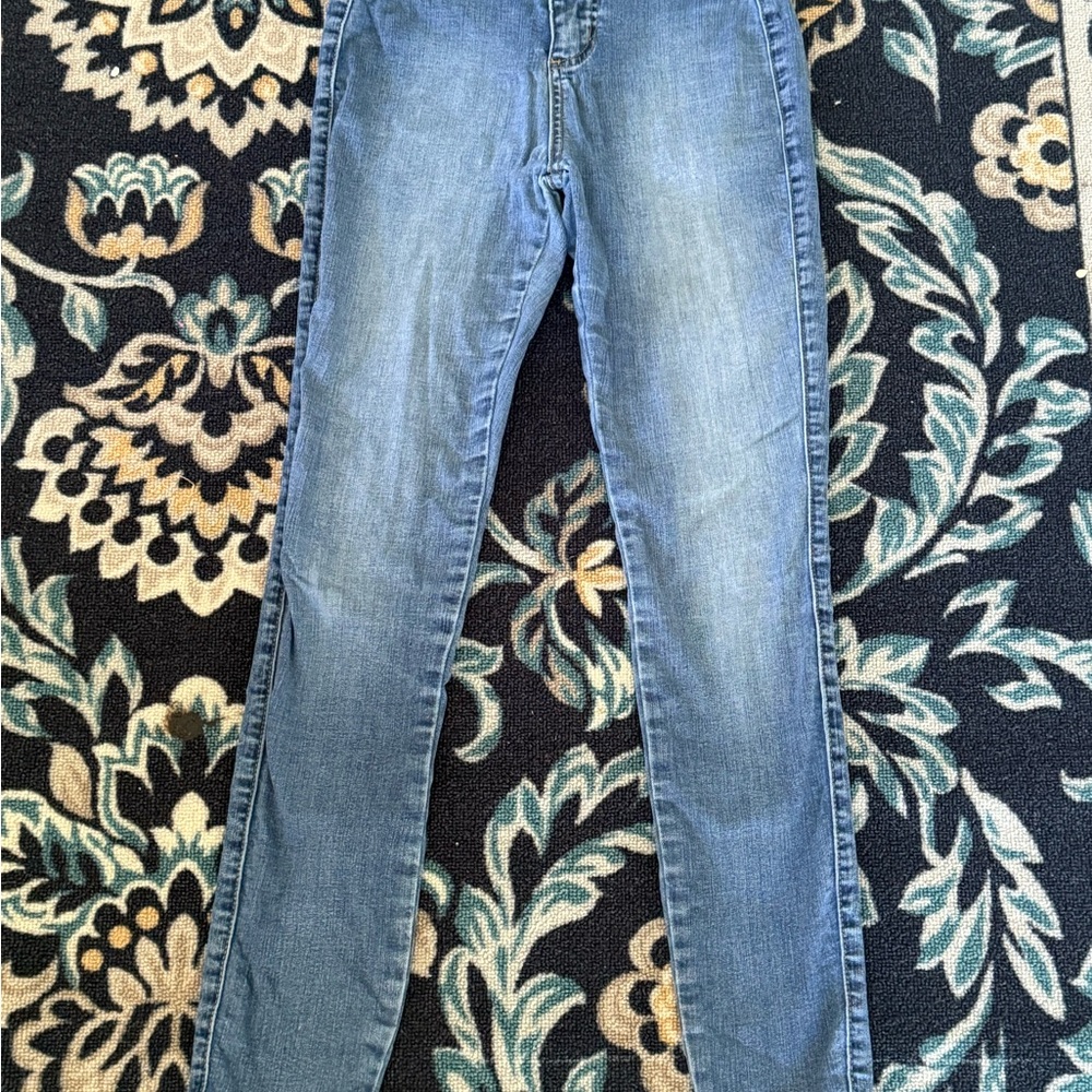 Fashion Nova Blue Skinny Jeans with Distressed Details